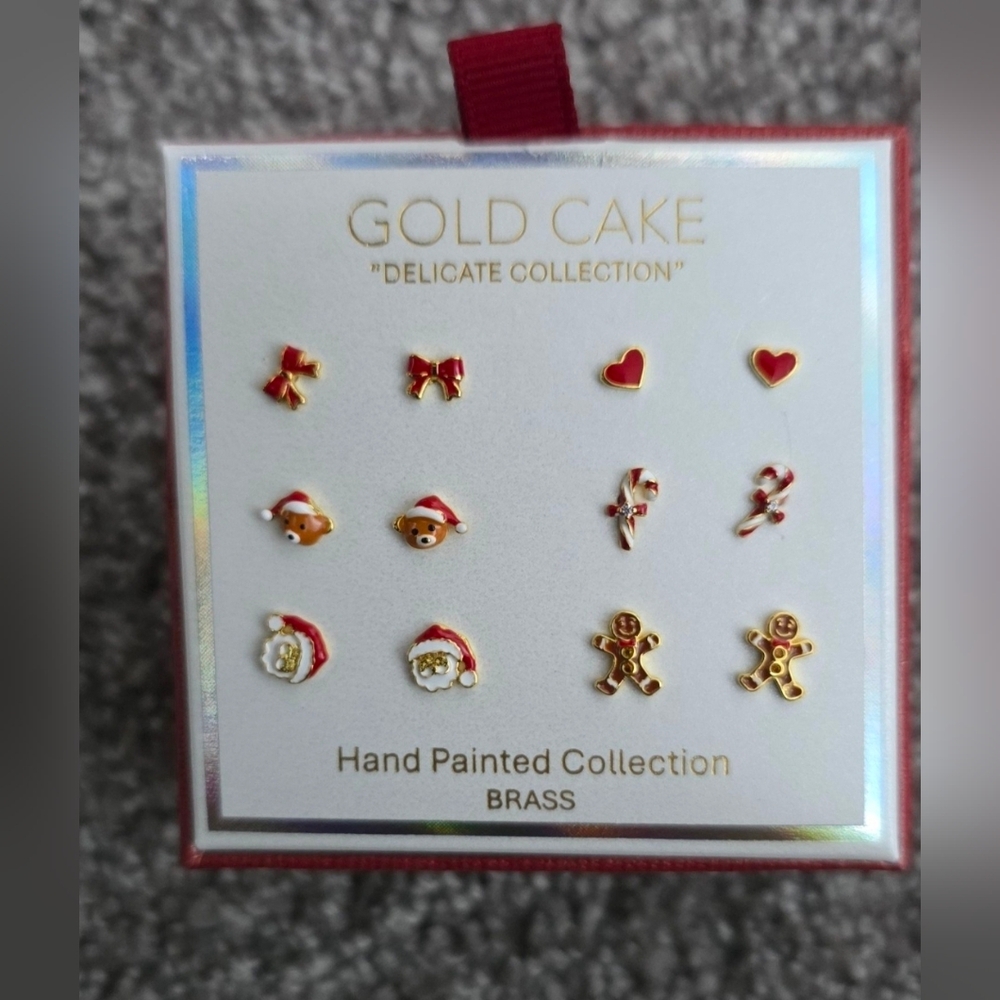 Christmas GOLD CAKE Sterling Silver Mini Earrings, Brand New, 6 Pairs